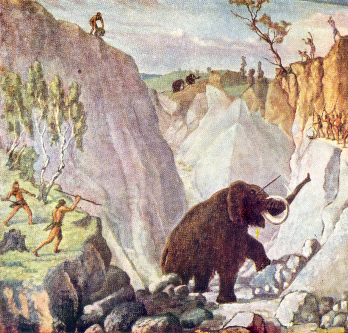 Первобытные мамонты. Зденек Буриан пещерный медведь. Пещерный медведь кроманьонцы. Загонная охота палеолит. Охота неандертальцев на Мамонтов.